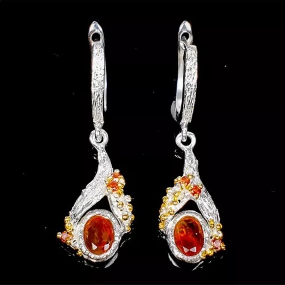 Artisan Orange Opal sterling silver earrings - Picture 3 of 5